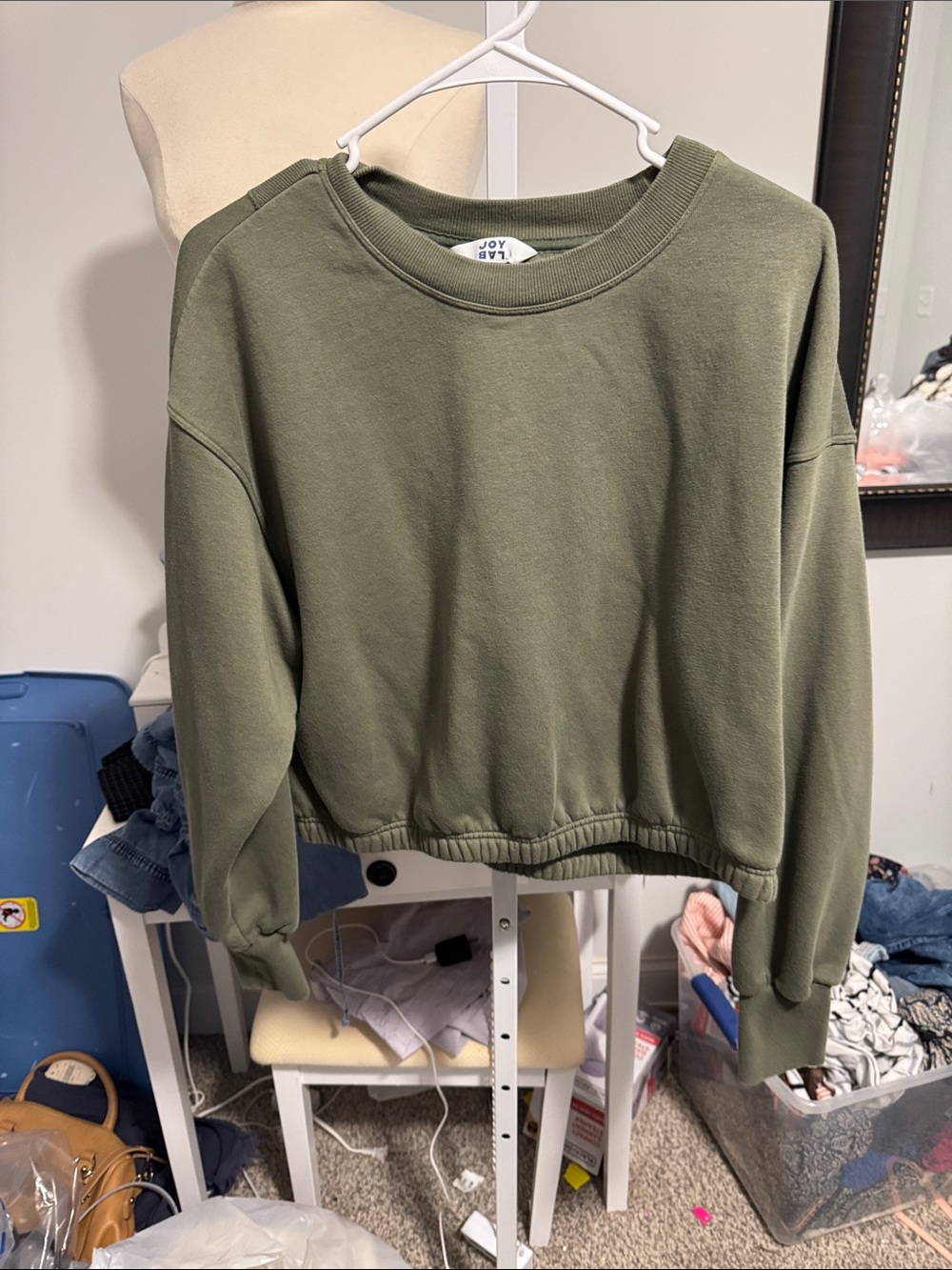 JoyLab Olive Green Cropped Crew Sweatshirt